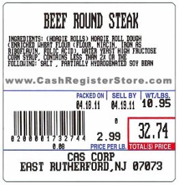 CAS LP-1000NP Barcode Labels 58mm x 60mm UPC w/ Ingredients (LST8020)