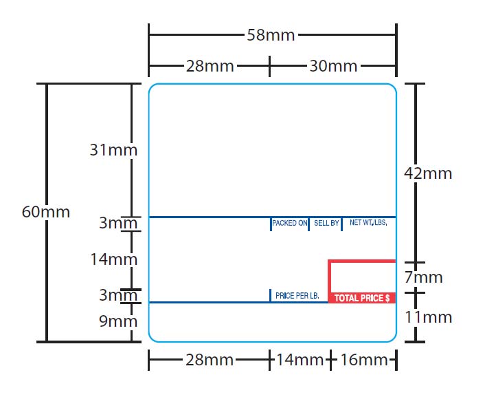 Detecto Barcode Labels 58mm x 60mm UPC w/ Ingredients